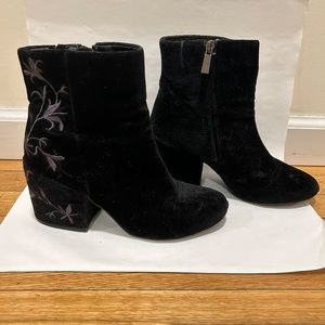 Kenneth Cole Velvet Heeled Booties with Embroidered Details - Black